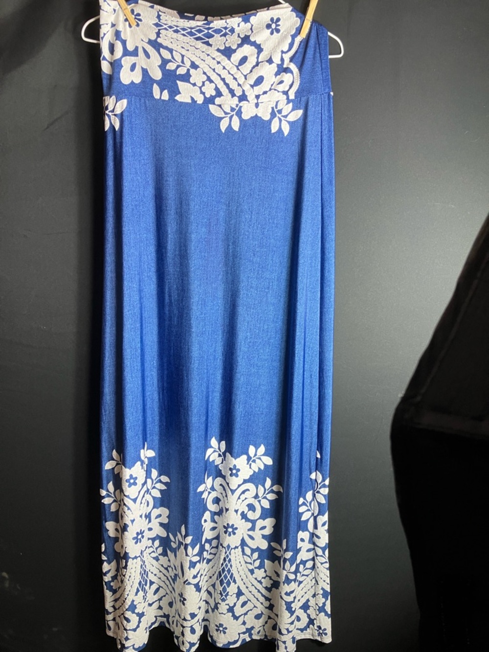 MOA USA Blue Maxi Skirt with White Floral Border